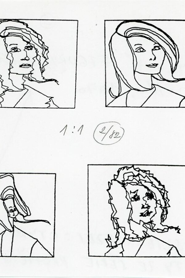 Leslie Mezei, Čtyři varianty ze série proměn, výchozí figury, počítačové pravítko (hůře čitelné), 1970